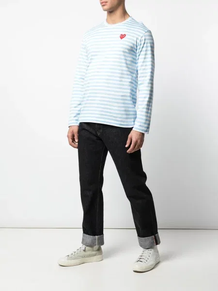 Dryžuotas marškinėliai Comme Des Garçons Play mėlyna