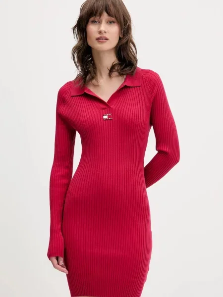 Tommy Jeans sukienka bordowy mini dopasowana różowa
