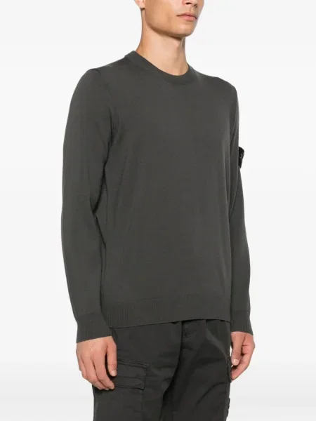 Pulover Stone Island cu decolteu rotund cu strasuri gri