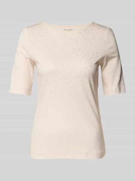 T-shirt z obszyciem ozdobnymi kamieniami i okrągłym dekoltem Christian Berg Woman