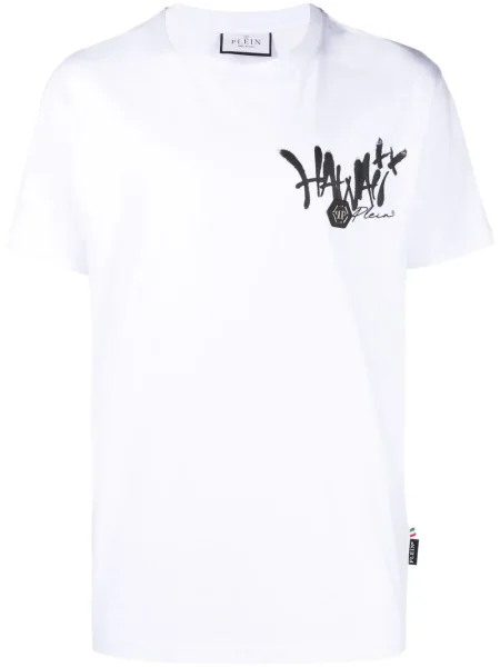 Tricou Philipp Plein tip Hawaii alb