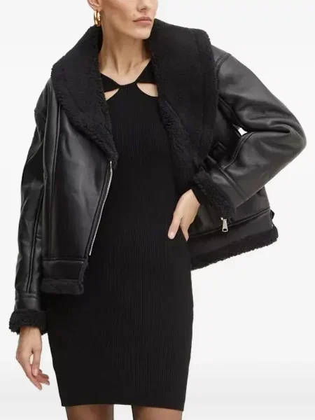 Geacă Bardot din fleece cu cataramă negru