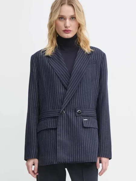 Сако с вълна G-Star Raw с двуредно закопчаване с десен тъмносиньо