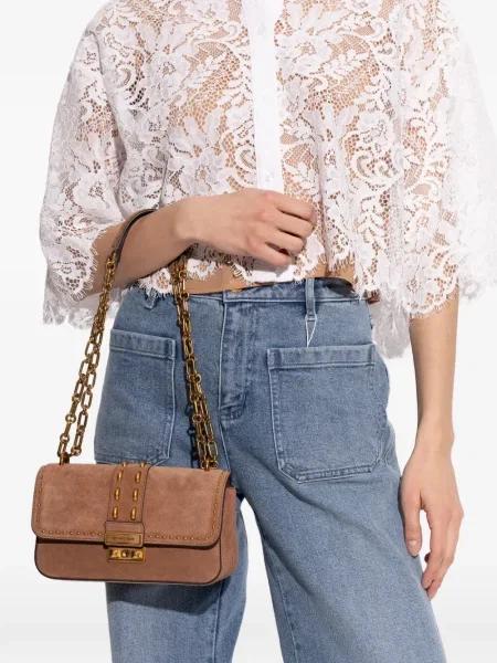 Rochie Michael Michael Kors plisată de costum cu bretele maro