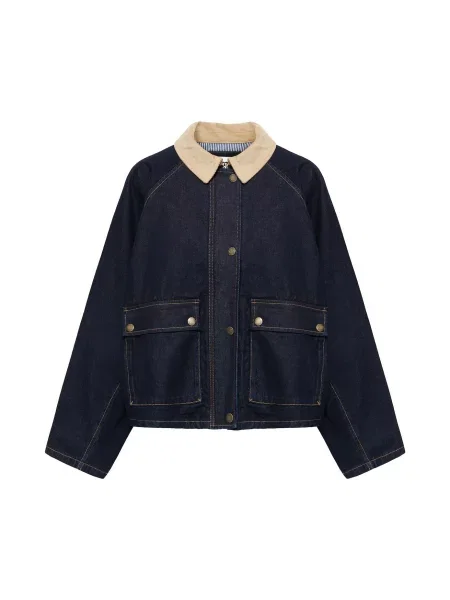 Pull&Bear Geacă de primăvară-toamnă PACIFIC / albastru noapte bej