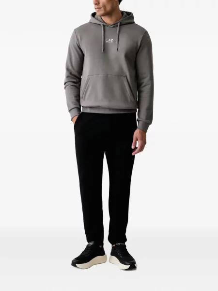 Суичър с качулка Ea7 Emporio Armani с принт с връзки сиво