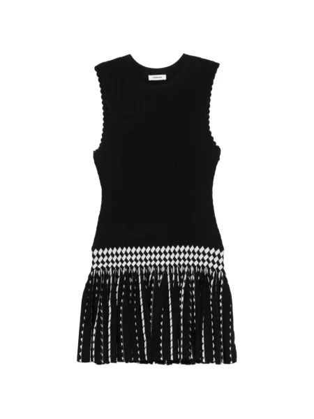 Rochie mini Sandro în carouri tricotate negru