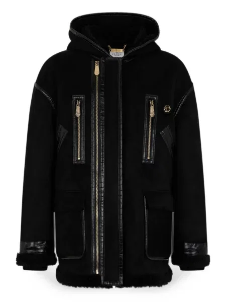 Palton Philipp Plein cu glugă negru