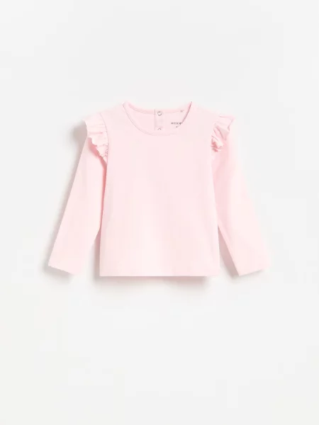 Reserved Hosszú ujjú póló fodros díszítéssel pasztellpink