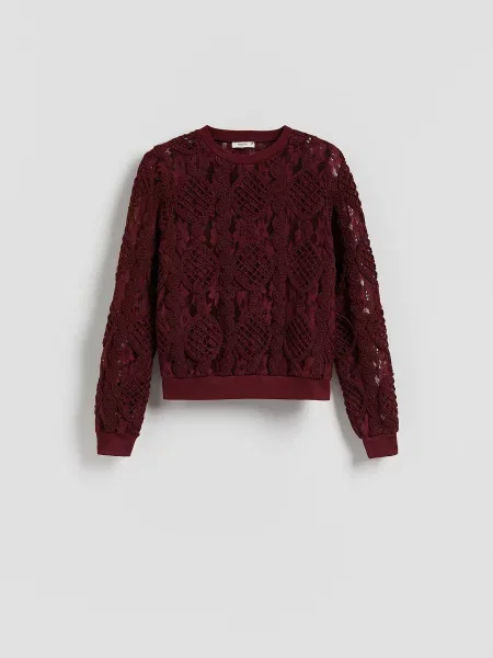 Reserved Мереживна блузка буряковий 