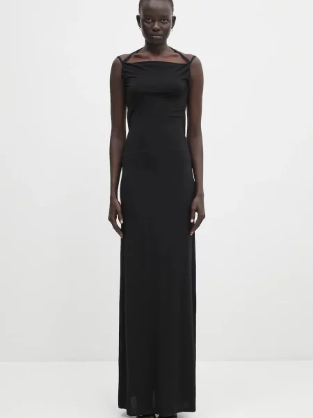 Marine Serre rochie Draped Jersey Thong maxi mulata negru