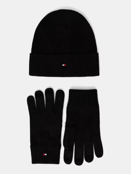 Kapa i rukavice s dodatkom kašmira Tommy Hilfiger crna