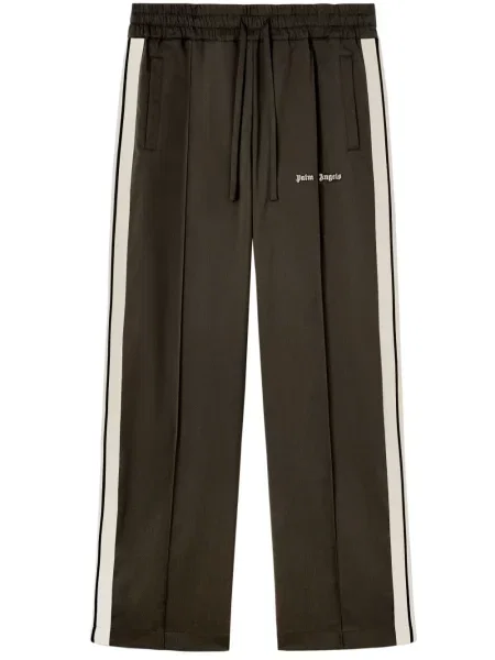 Pantaloni Palm Angels cu broderie de lână maro