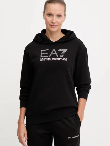 Emporio Armani bluză cu glugă cu imprimeu negru
