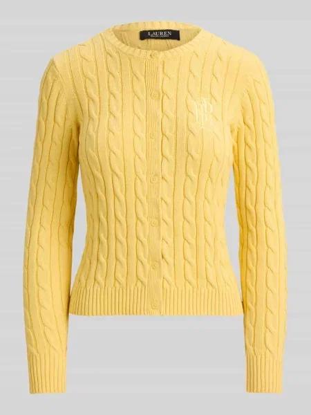 Kardigan z dzianiny z czystej bawełny krój slim fit Lauren Ralph Lauren żółty