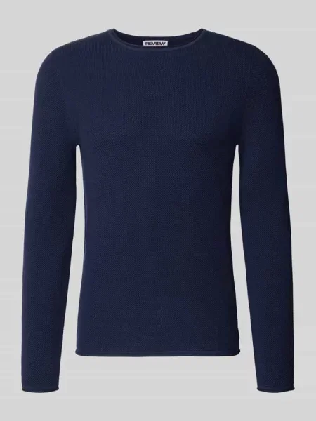 Sweter o kroju slim fit z czystej bawełny Review granatowy