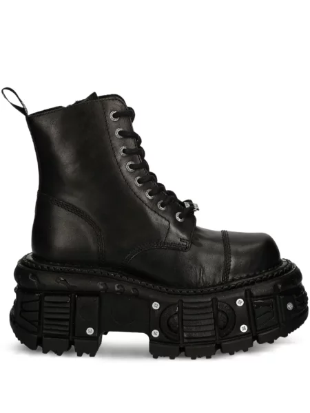 Botine New Rock cu șireturi cu platformă din dantelă negru