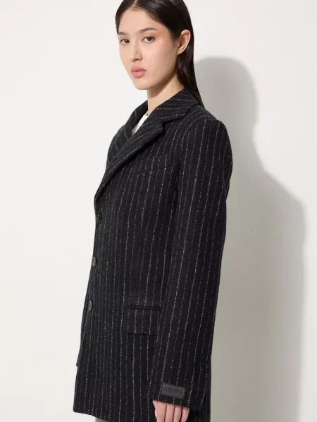 Вовняне пальто Kenzo Tennis Stripes Pea Coat перехідне двобортне чорний