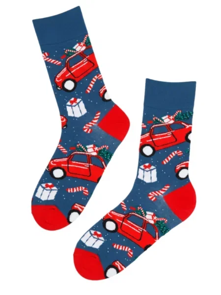 Sokisahtel Čarape MIRA Christmas socks with cars' plava