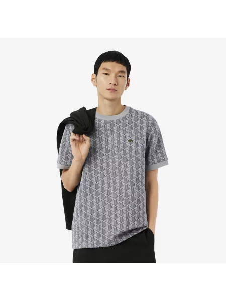 Lacoste Koszulka Żakardowa Z Monogramem szara
