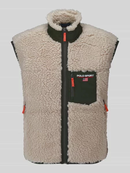 Kamizelka z teddy z kieszenią w kontrastowym kolorze Polo Ralph Lauren beżowa