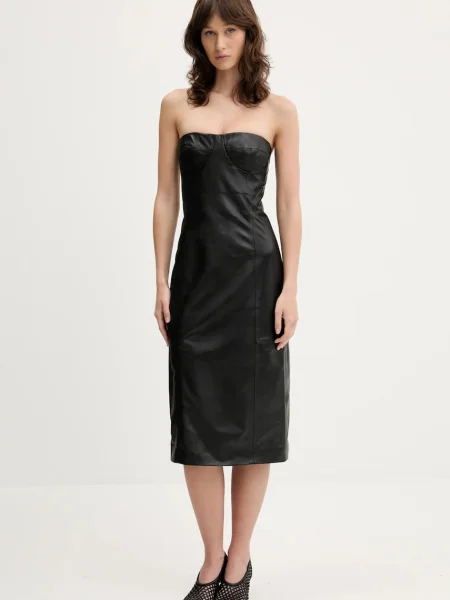 IRO rochie de piele midi mulata negru