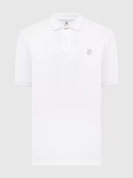 Поло Brunello Cucinelli с вышивкой белое