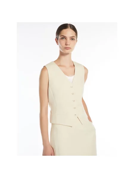 Lniany top Weekend Max Mara z dekoltem w serek casual biały