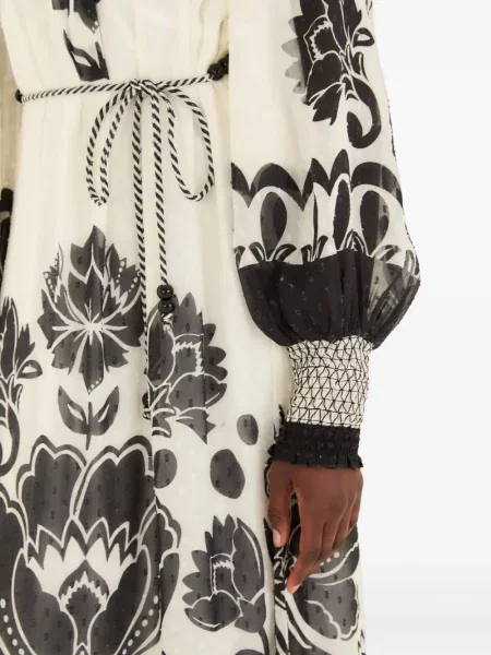 Rochie maxi Farm Rio cu model floral de costum alb