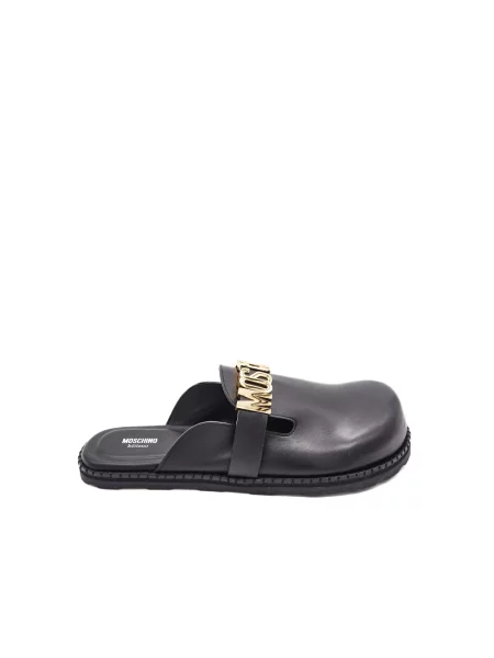 Klapki mules Moschino skórzane czarne