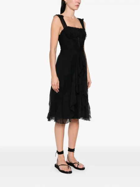 Rochie mini Alberta Ferretti cu volane din dantelă negru