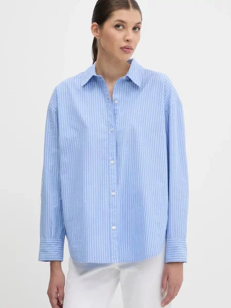 Риза Abercrombie & Fitch дамска със свободна кройка с класическа яка синьо