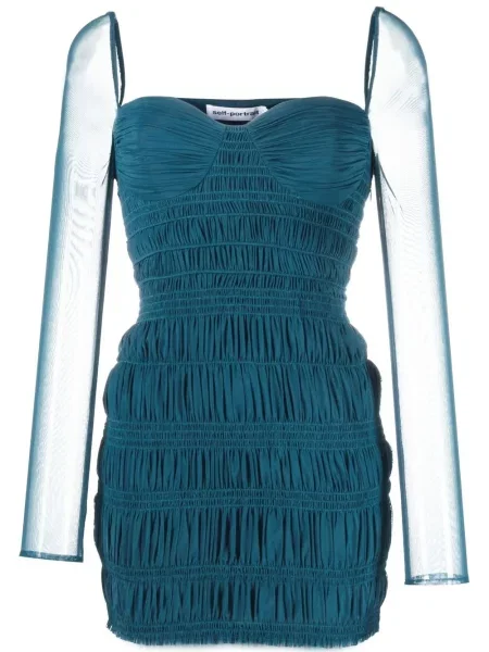 Rochie maxi Self-portrait lungă de costum albastru