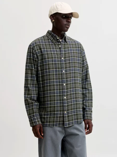 JACK & JONES Cămașă JJEField oliv / verde petrol / murdar alb