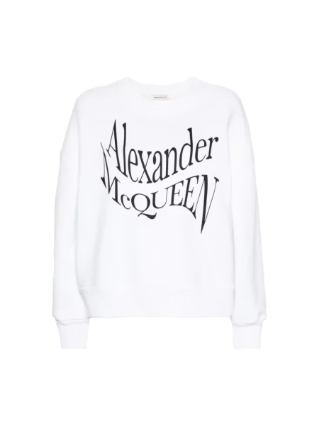 Bluza Alexander Mcqueen z nadrukiem z okrągłym dekoltem biała