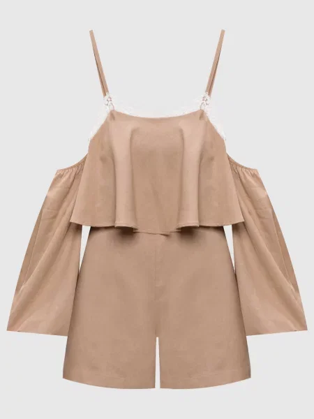 Комбінезон з льоном зі знімними рукавами Twinset бежевий