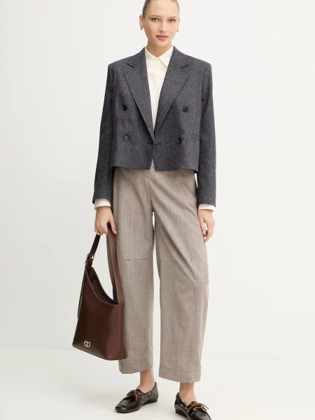 Штани з вовною MAX&Co. прямі висока посадка бежевий