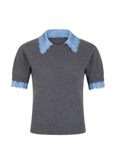 Scurt pulover Rabanne cu broderie din satin gri