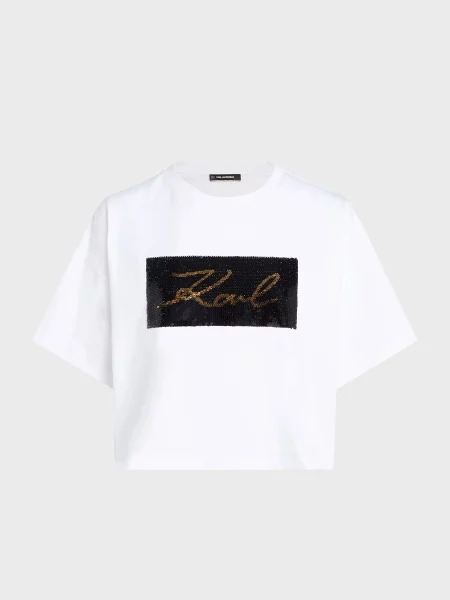 Двостороння футболка Karl Lagerfeld з паєтками біла