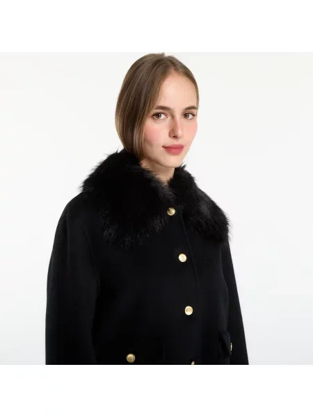 Μπουφάν Tommy Hilfiger Df Wool Lady Jacket With Fur Black 40 μαύρο