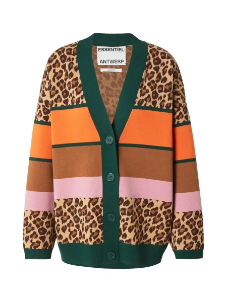 Essentiel Antwerp Geacă tricotată KAUDI maro cappuccino / verde închis / portocaliu negru
