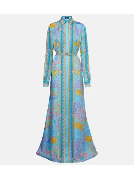 Rochie maxi Versace de mătase de costum albastru