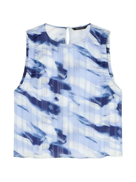 Top Armani Exchange fără mâneci cu imagine cu imprimeu abstract albastru