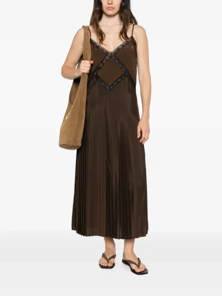 Rochie midi Twinset din dantelă maro