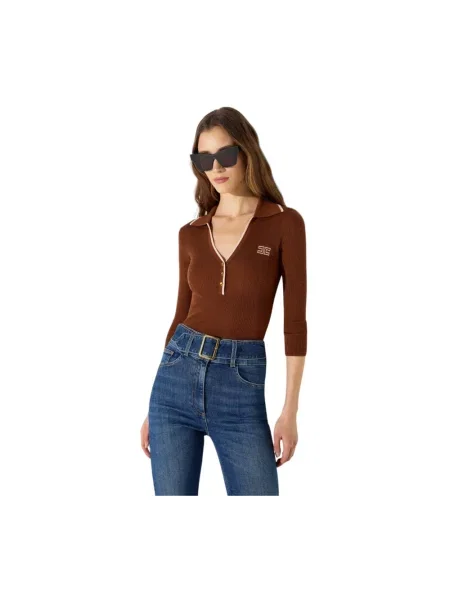 Sweter Elisabetta Franchi wełniany brązowy