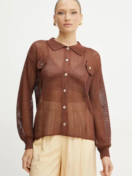 Fracomina koszula relaxed z kołnierzykiem klasycznym brązowy