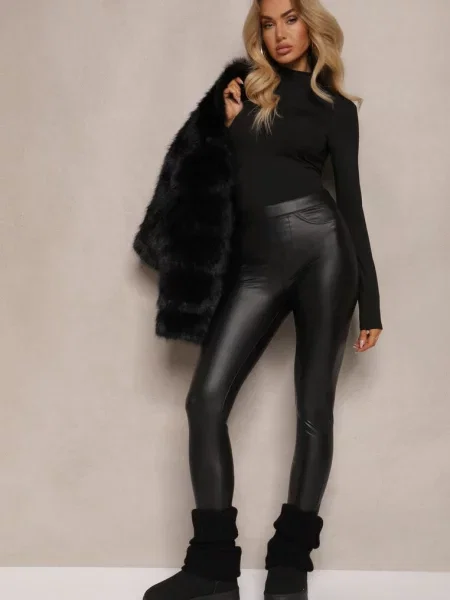 Legginsy z Imitacji Skóry High Waist Noriel czarne