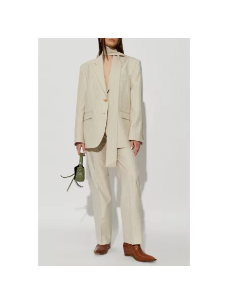 Spodnie Acne Studios wełniane w paski beżowe
