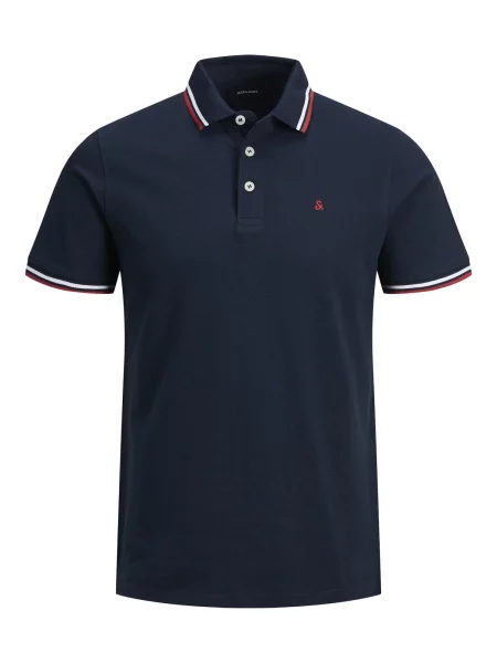 JACK & JONES Tricou JJEPaulos albastru închis / roșu alb