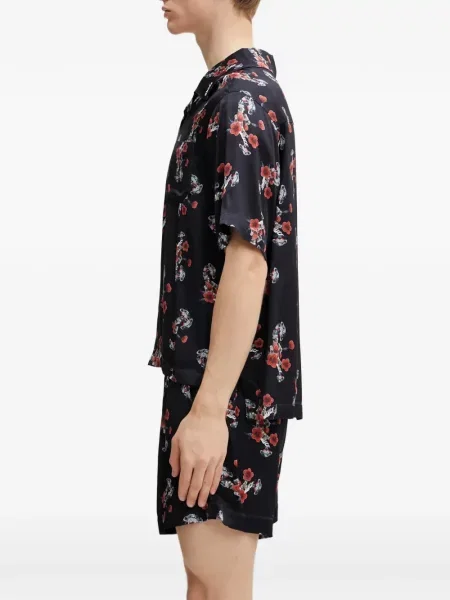Копринена риза Rhude на цветя с принт черно